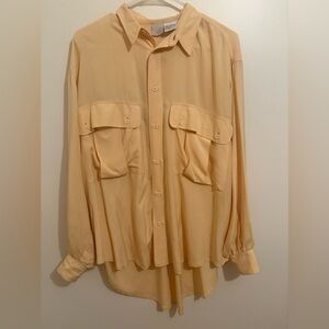 100% Silk Vintage GoSilk Yellow Button-Up Shirt Oversize Quiet Luxury Old Money